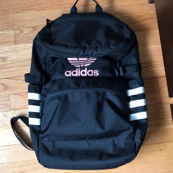 Black Adidas Backpack with Pink logo